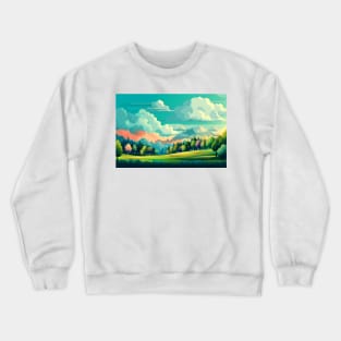 Abstract landscape with hills and trees and cloudy sky. Crewneck Sweatshirt